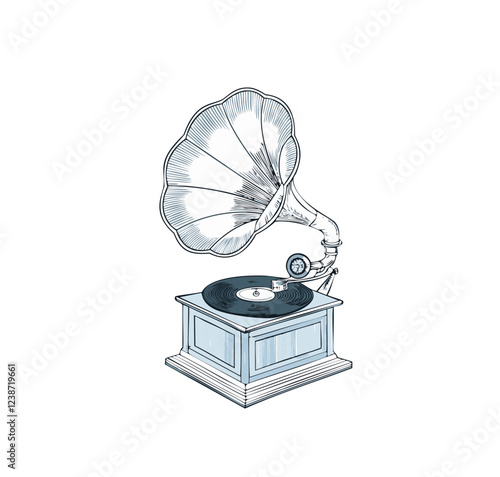 old vintage gramophone isolated on white
