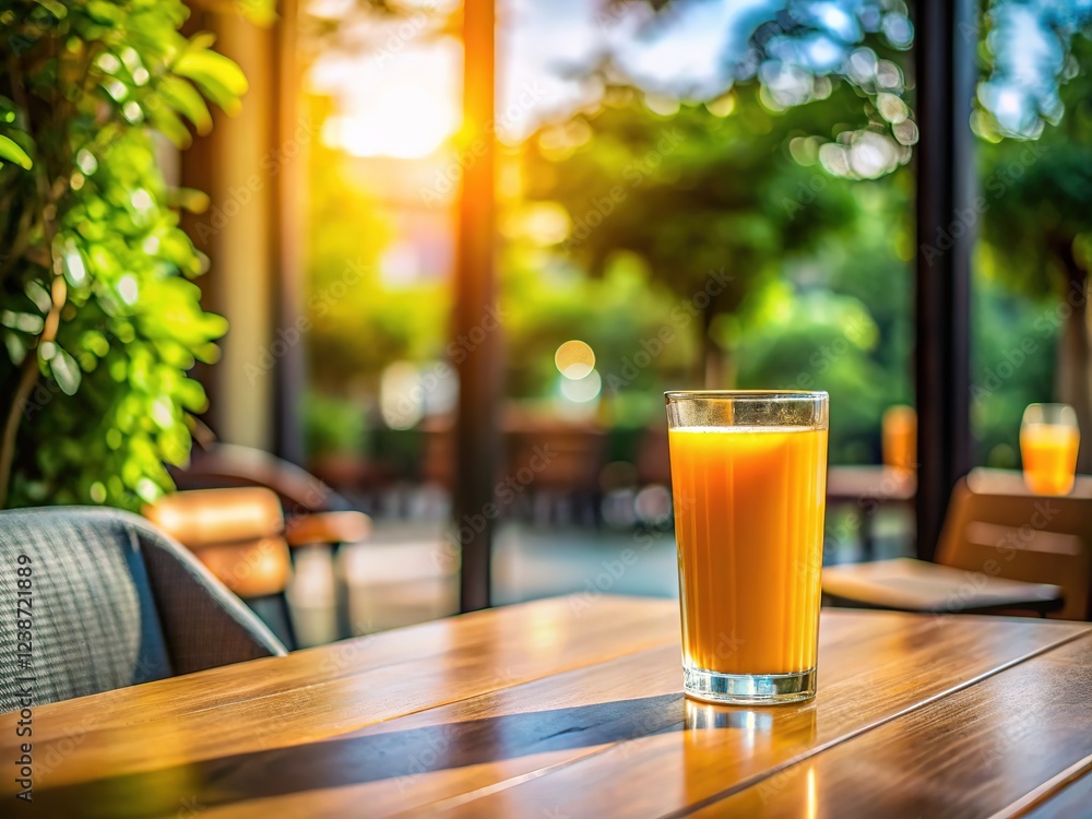 Modern cafe glass, vibrant fruit juice. AI art. Modern cafe glass, vibrant fruit juice. AI art.