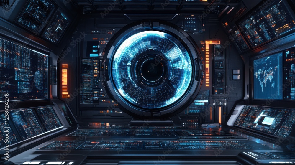 Inside a cyber world exploring the futuristic technology station environment Inside a cyber world exploring the futuristic technology station environment