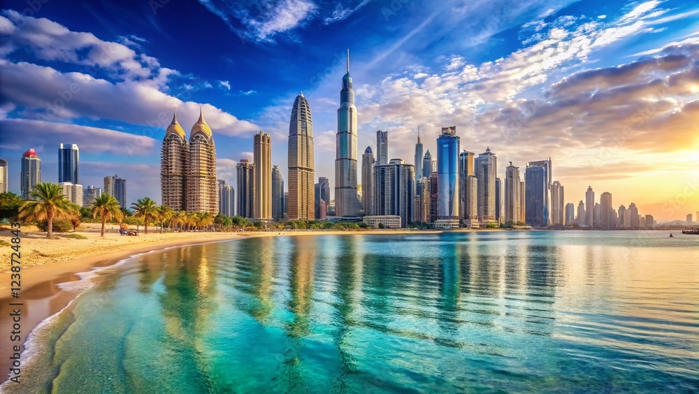 Naklejka premium Dubai: The Epitome of Luxury and Nature Coexisting Harmoniously