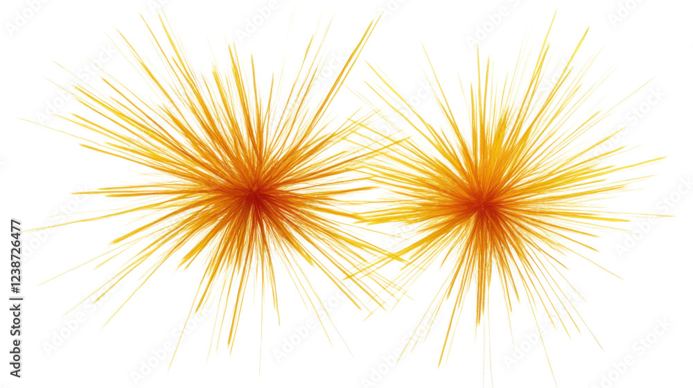 Obraz premium Two exploding golden yellow spikes on transparent background
