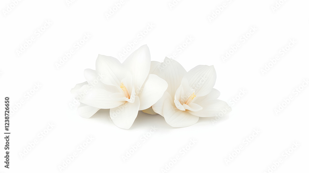 Two white flowers, isolated on white background, for spa or beauty website Two white flowers, isolated on white background, for spa or beauty website