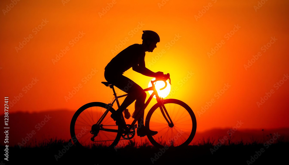 Obraz premium Silhouette of a Cyclist at Sunset