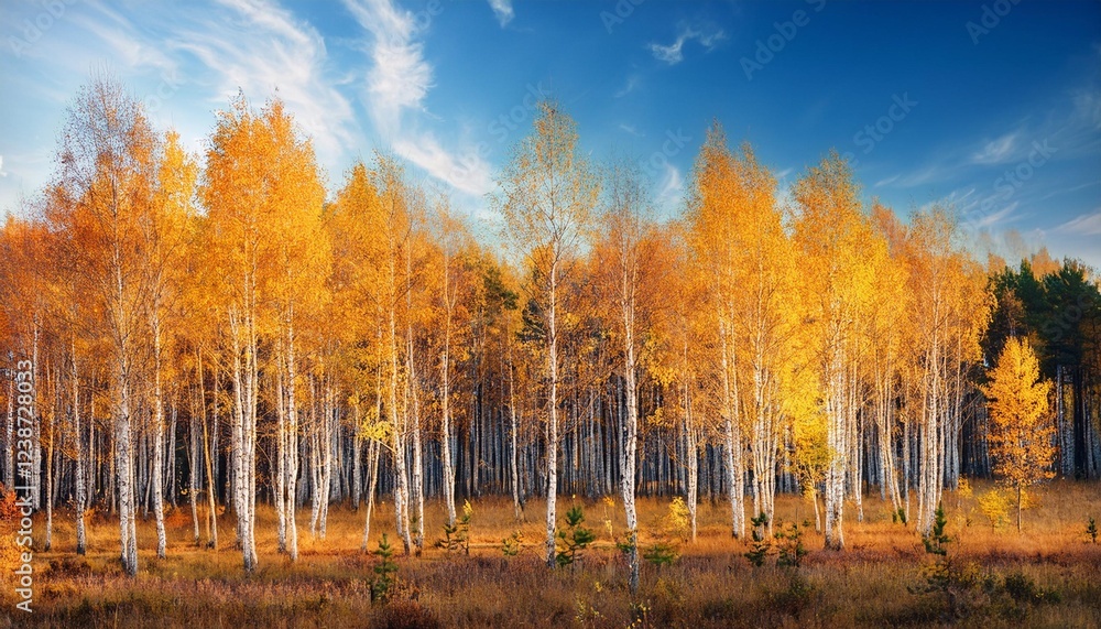 Fototapeta premium beautiful autumn scene of birch forest
