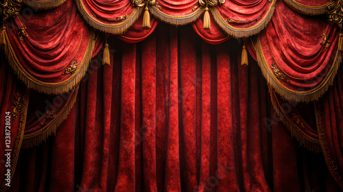 Red velvet stage or theater curtain, rich opulent design