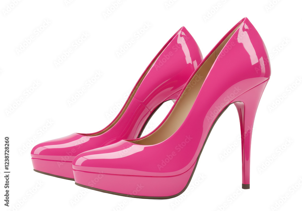 Pair of pink high-heeled shoes with a glossy finish isolated on white background Pair of pink high-heeled shoes with a glossy finish isolated on white background