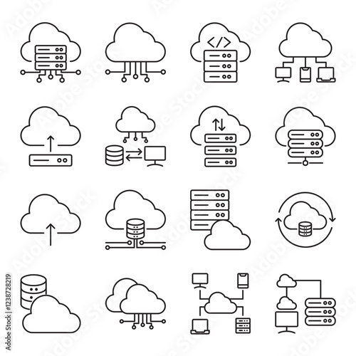 cloud computing set of web icons in line style. cloud, computing, technology, storage and data. Vector illustration