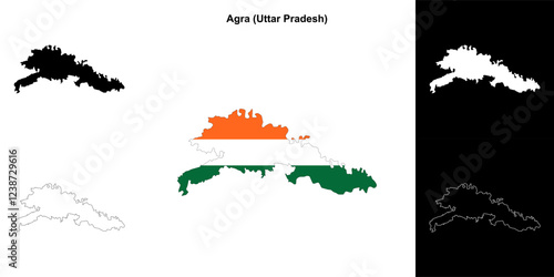 Agra district (Uttar Pradesh) blank outline map set