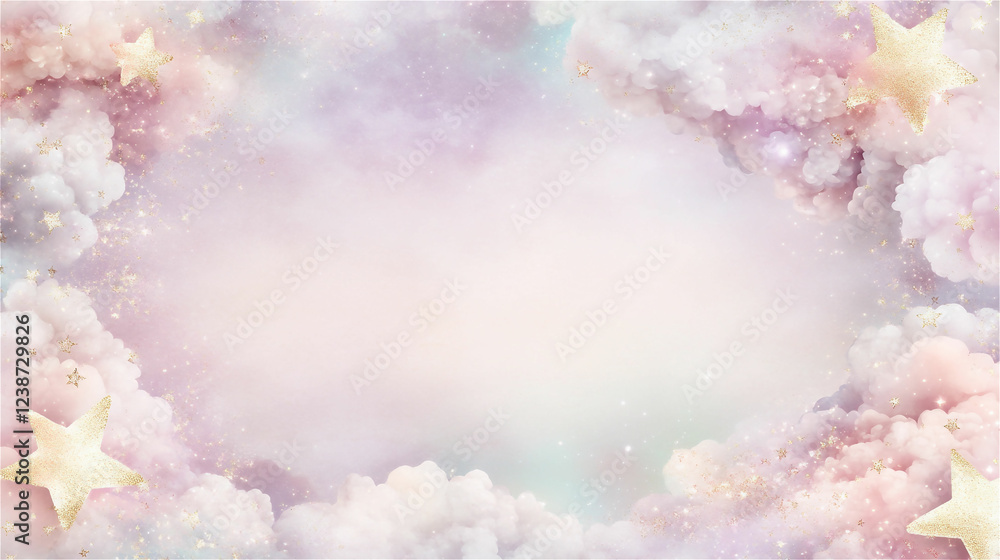 Fototapeta premium 星が輝く雲の装飾が美しい幻想的な背景。generative ai