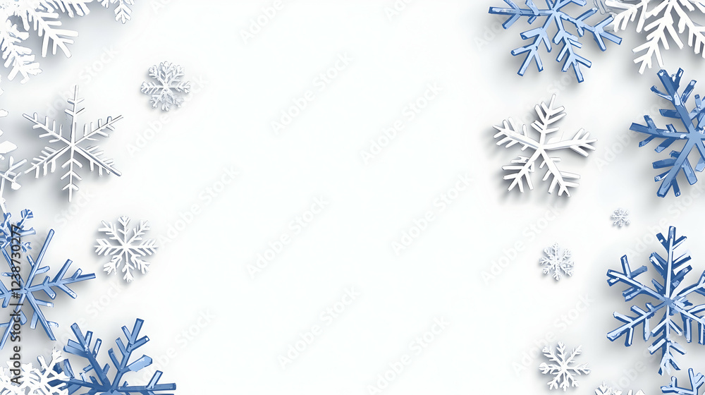 Winter snowflakes border on white background; holiday greeting card design Winter snowflakes border on white background; holiday greeting card design
