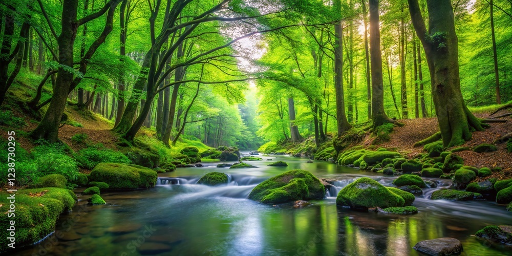 Obraz premium Stunning, lush forest vista, sharp focus throughout.