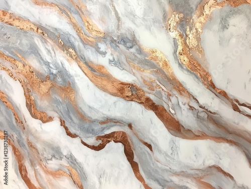 elegant rose gold and white marble swirls with delicate crystalline veining and subtle metallic highlights