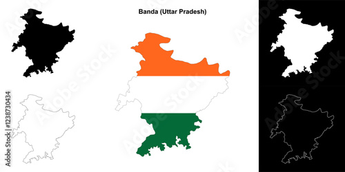 Banda district (Uttar Pradesh) blank outline map set
