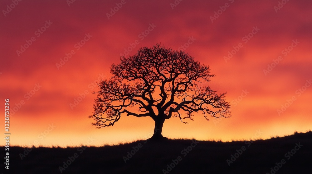 Majestic Silhouette of a Tree Against a Vibrant Sunset Sky Majestic Silhouette of a Tree Against a Vibrant Sunset Sky