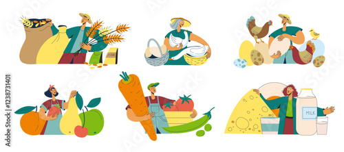 Farmers selling domestic produce, eco fruits and vegetables, dairy products, poultry, eggs, organic wheat and flour