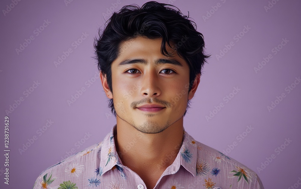 A man with a mustache and a floral shirt is smiling A man with a mustache and a floral shirt is smiling