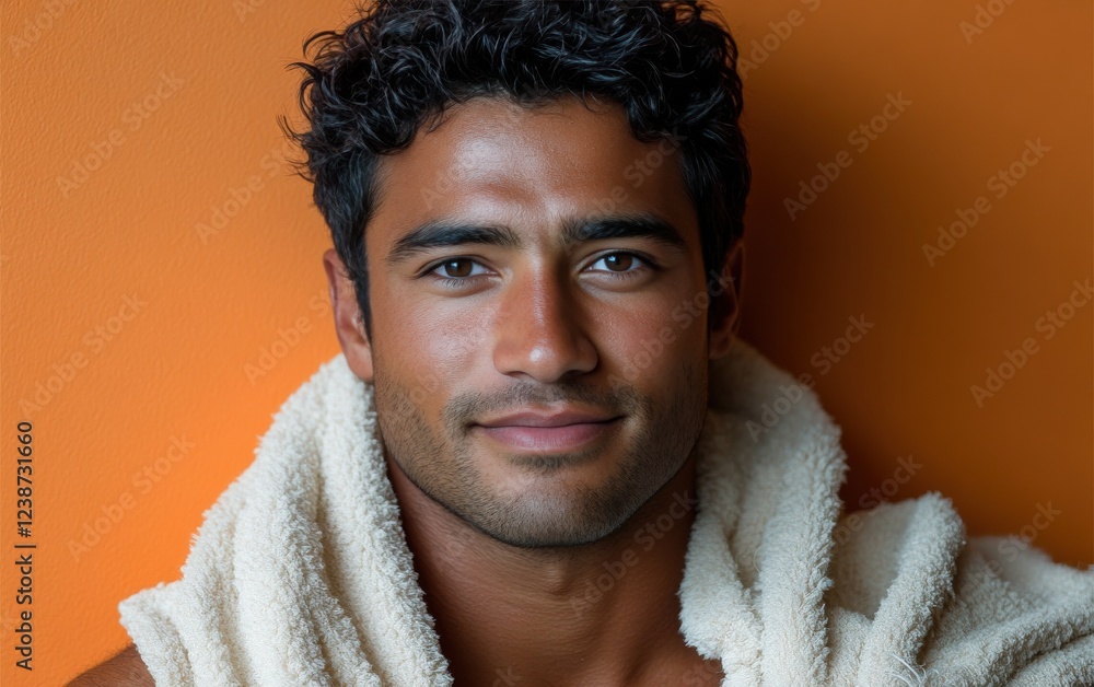 A man with a mustache and a fur shirt is smiling A man with a mustache and a fur shirt is smiling