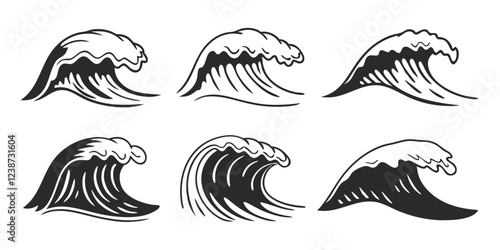 Engraved Ocean Waves Sound – Vintage Black and White Illustration
