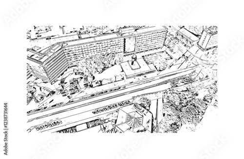 Print Building view with landmark of Chemnitz Germany. Hand drawn sketch illustration in vector.