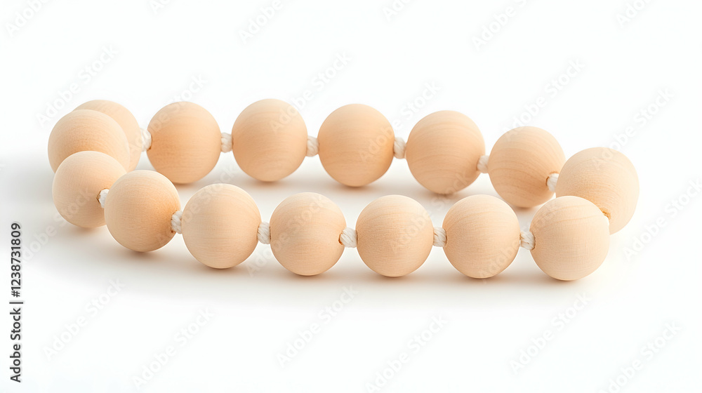 Wooden beads necklace, baby teether, isolated on white background, for online shops Wooden beads necklace, baby teether, isolated on white background, for online shops