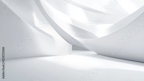 Abstract White Curves Interior Architectural Design with Light and Shadow Rendering