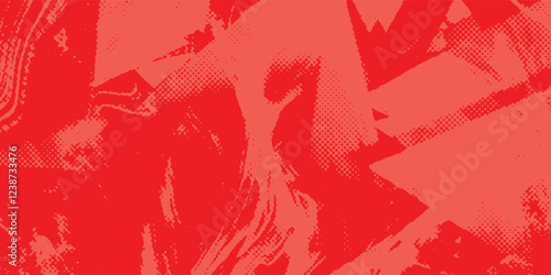 Distressed background in red texture with circles, spots, scratches, and lines. Abstract vector illustration.