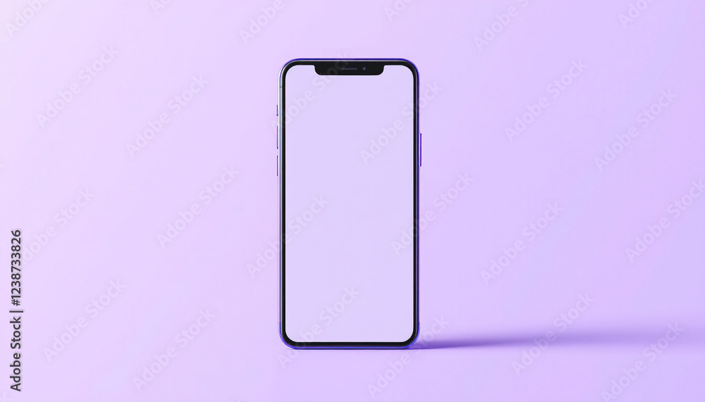 Purple Smartphone Displaying Blank Screen On Lavender Background Purple Smartphone Displaying Blank Screen On Lavender Background