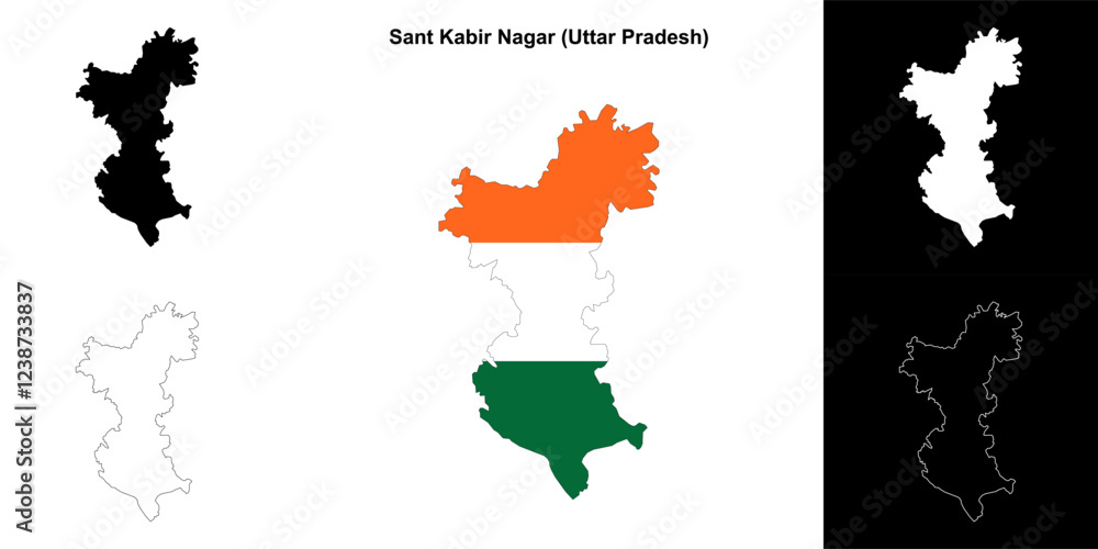 Fototapeta premium Sant Kabir Nagar district (Uttar Pradesh) blank outline map set