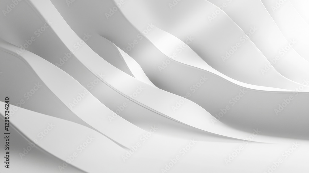 Fototapeta premium Abstract White Wavy Paper Shapes Forming Fluid Curves Creating a Smooth Three Dimensional Design