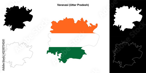 Varanasi district (Uttar Pradesh) blank outline map set