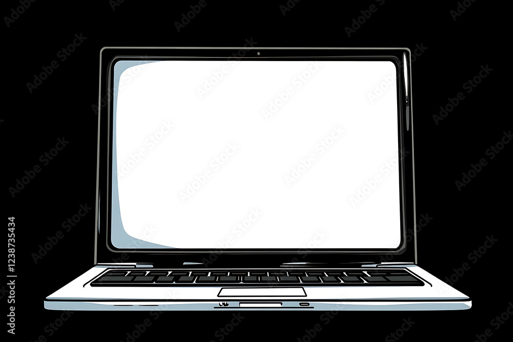 a laptop computer with a blank screen, laptop with blank screen, black background, dark background, 3d rendering a laptop computer with a blank screen, laptop with blank screen, black background, dark background, 3d rendering