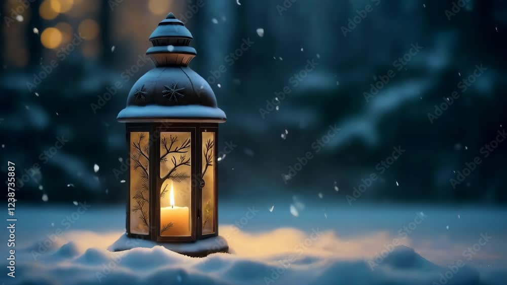 Candle is lit in a lantern, creating a warm and cozy atmosphere Candle is lit in a lantern, creating a warm and cozy atmosphere