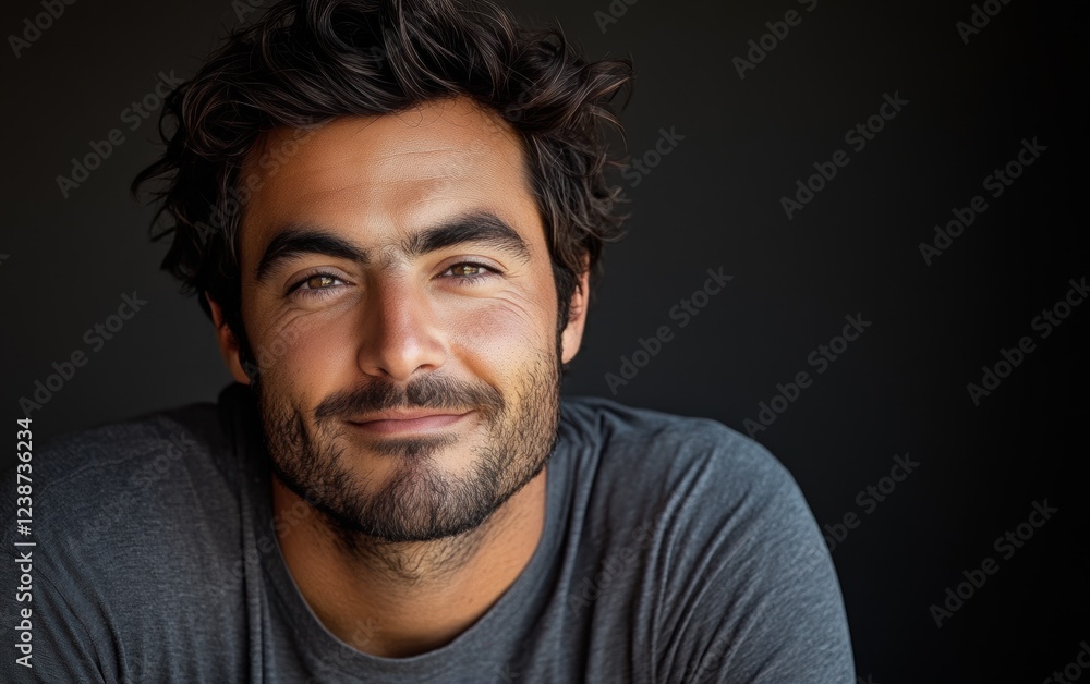 handsome man smiling with a mustache and a causal t-shirt handsome man smiling with a mustache and a causal t-shirt