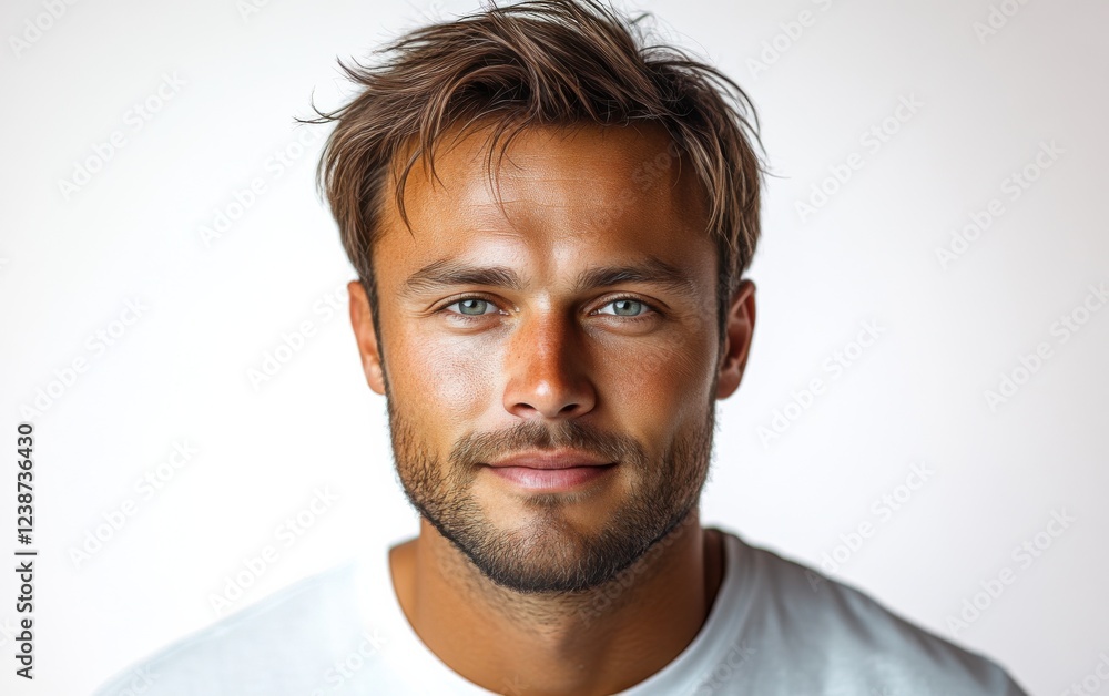 Obraz premium handsome man smiling with a mustache and a causal t-shirt