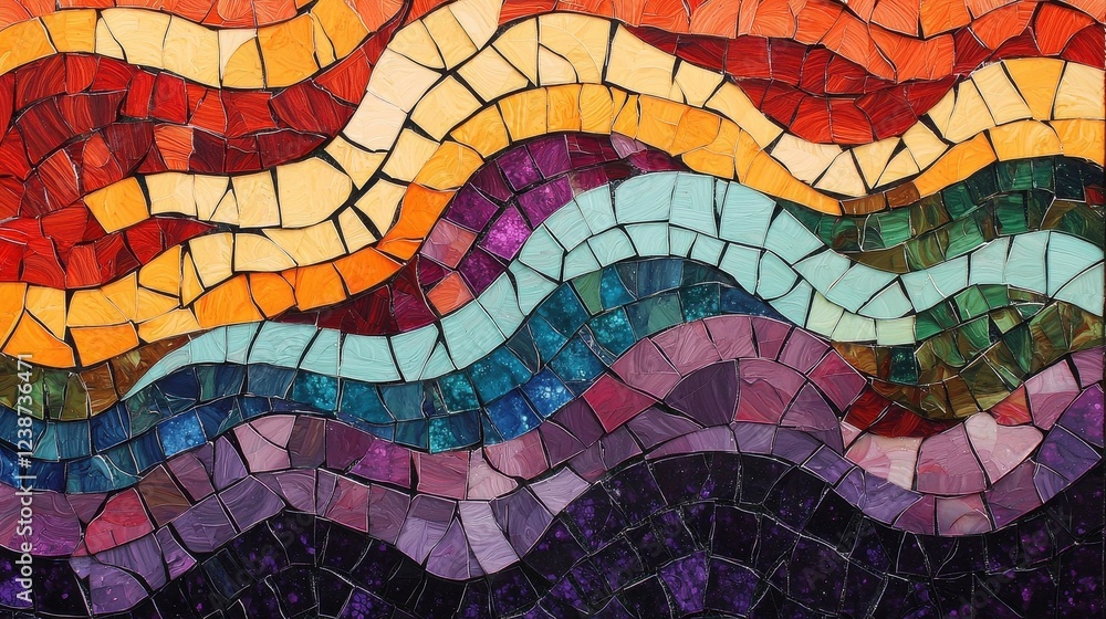 Fototapeta premium Vibrant Abstract Mosaic Pattern with Colorful Waves and Textures