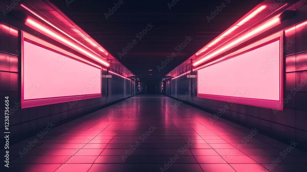 Moody Subway Station Poster Mockup with Neon Lights for Edgy Urban Advertising Campaigns Moody Subway Station Poster Mockup with Neon Lights for Edgy Urban Advertising Campaigns
