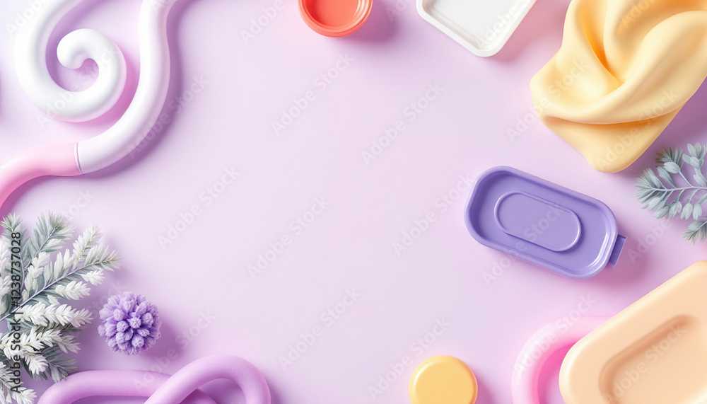 Pastel Objects Arranged on a Lavender Background Pastel Objects Arranged on a Lavender Background