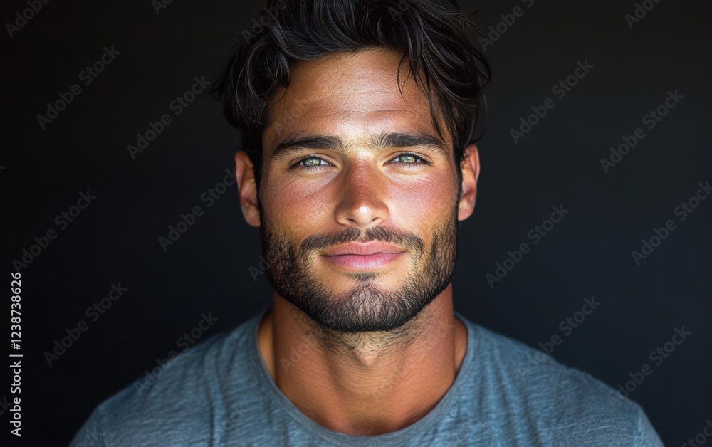 Obraz premium handsome man smiling with a mustache and a causal t-shirt