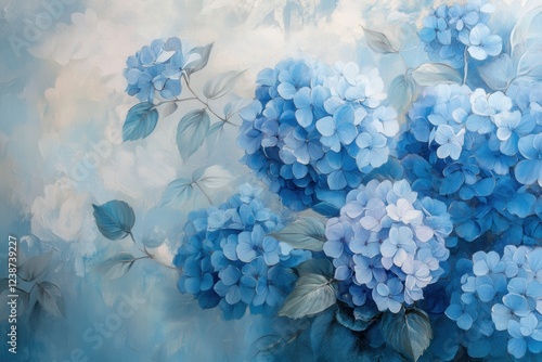 Wallpaper Mural Beautiful arrangement of blue hydrangeas against a soft, pastel background in a serene indoor setting Torontodigital.ca