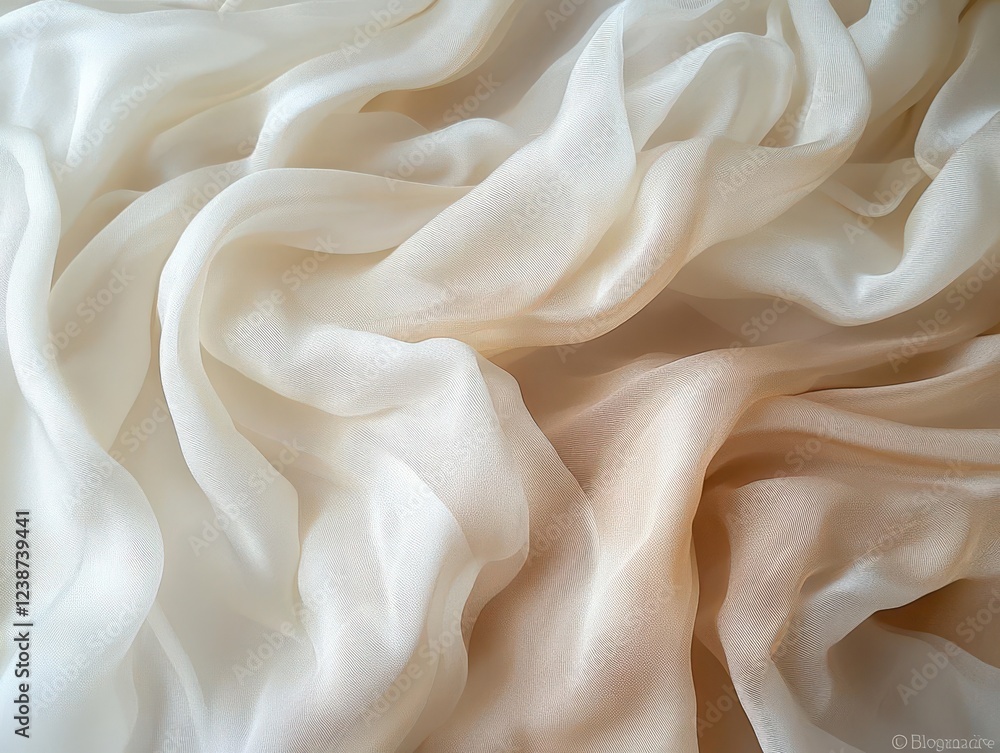 ethereal silk fabric flowing in gentle waves, soft beige and cream gradient, delicate folds catching light, dreamy and minimalist composition ethereal silk fabric flowing in gentle waves, soft beige and cream gradient, delicate folds catching light, dreamy and minimalist composition