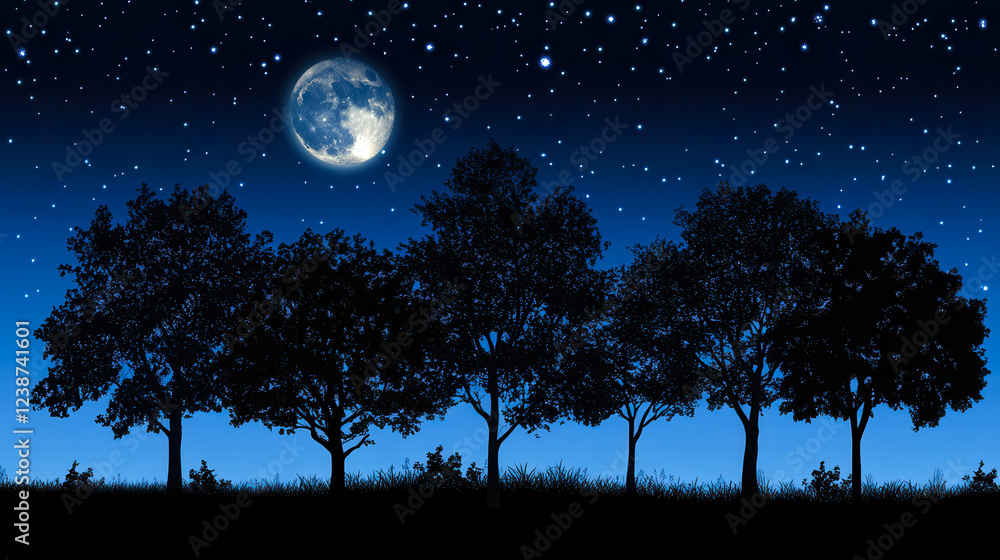 Naklejka premium Starlit night sky over trees nature scene digital art calm setting wide view