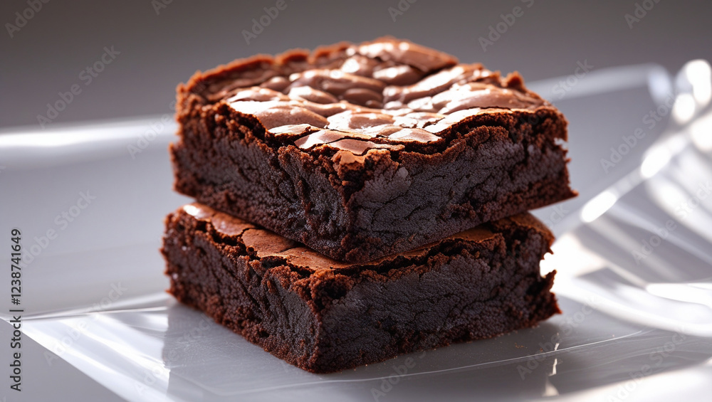 Slice of chocolate brownie on a plate Slice of chocolate brownie on a plate