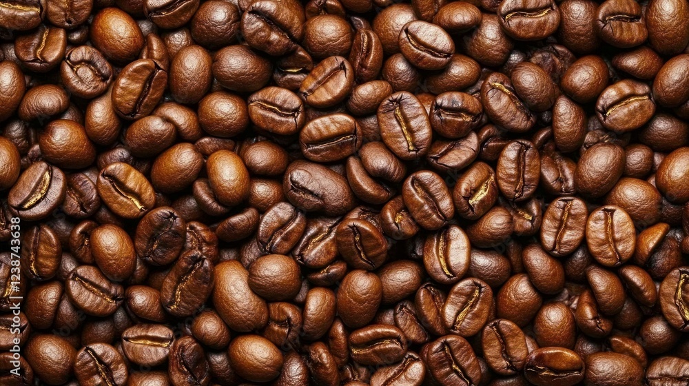 Close-up detail of a pile of fragrant roasted coffee beans Close-up detail of a pile of fragrant roasted coffee beans