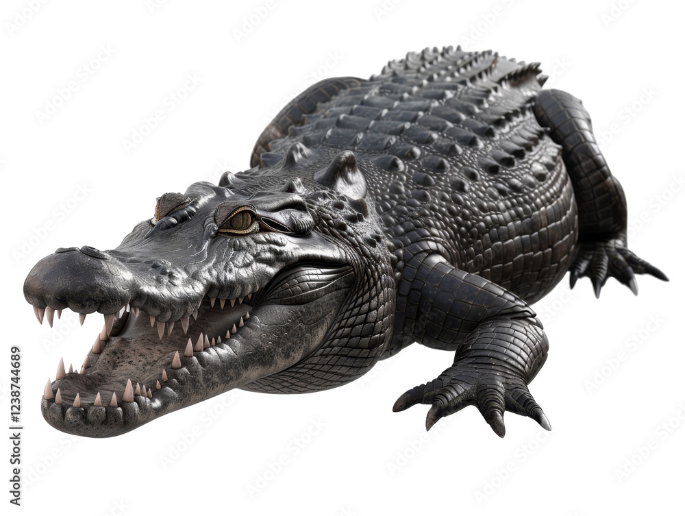 Fototapeta premium Fierce crocodile showcasing sharp teeth and textured scales in a detailed closeup image