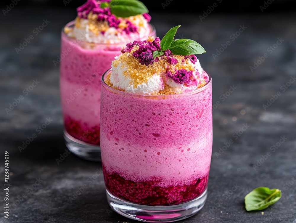 Vibrant Layers of Falooda Dessert in Glass Cups with Toppings Vibrant Layers of Falooda Dessert in Glass Cups with Toppings
