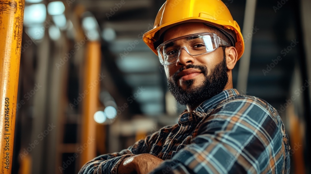A confident male construction worker wearing a hard hat and safety glasses, exuding professionalism and readiness on the job site with a strong background. A confident male construction worker wearing a hard hat and safety glasses, exuding professionalism and readiness on the job site with a strong background.