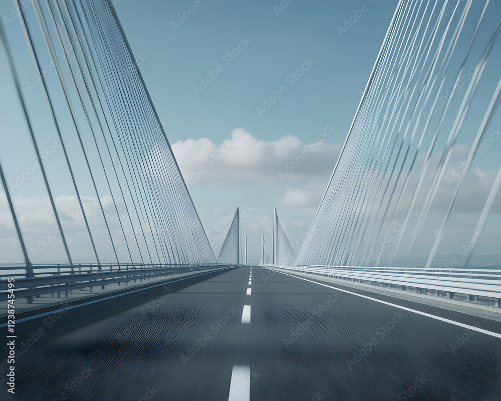Obraz premium Driving Across a Modern Cable-Stayed Bridge