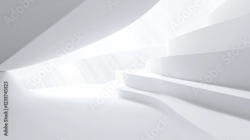 Minimalist White Steps Ascend Into Bright Light Architecture Abstraction Geometric Composition