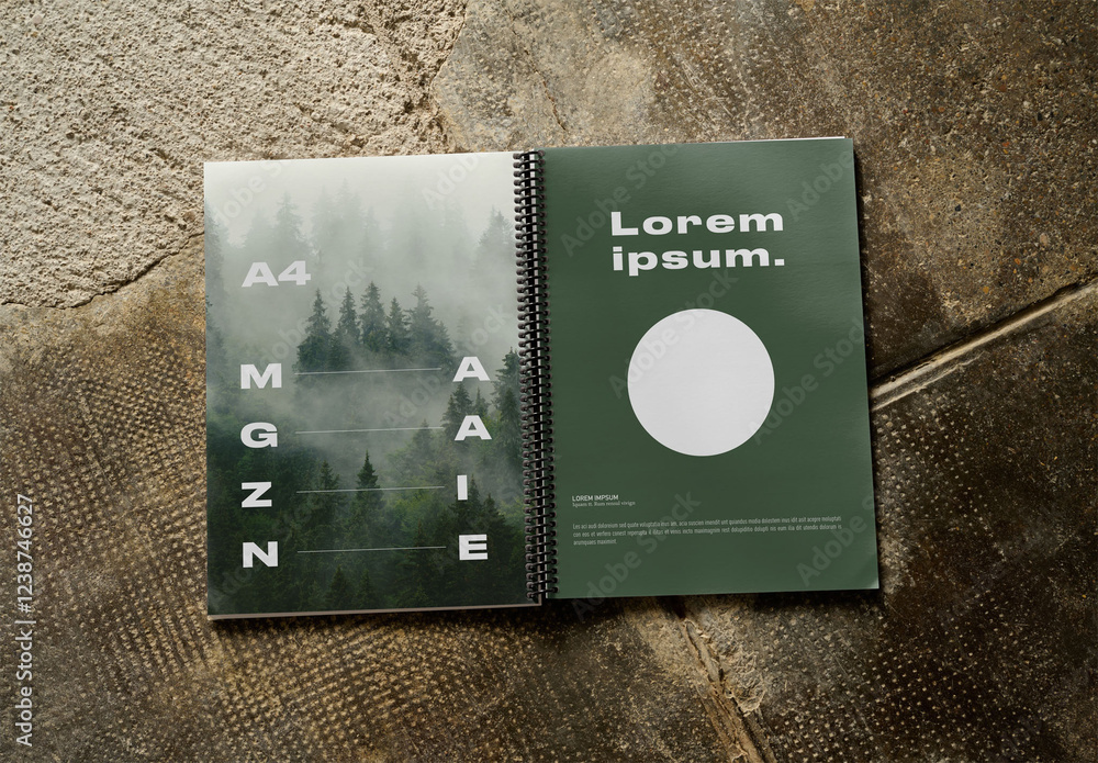 Mockup Of Customizable Open A4 Magazine Notebook Stock Template | Adobe ...