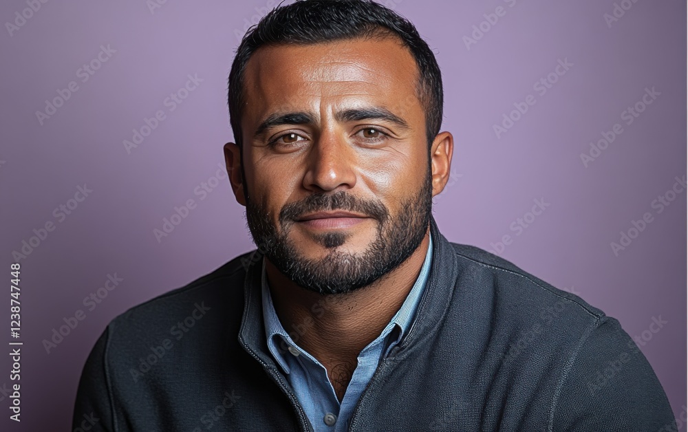 A man with a beard and a blue shirt is smiling A man with a beard and a blue shirt is smiling